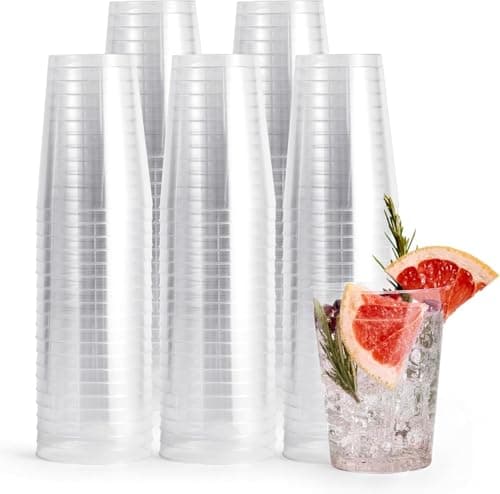 Image of MATANA 100 Premium Clear Hard Plastic Cups, 285ml / 10oz - Reusable Plastic Glasses, Tumblers for Drinks, Cocktail, Dessert, Wedding, Parties