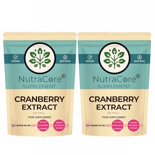 Image of Cranberry Extract 5000mg (10:1) Capsules – 5% PACs Cranberry Fruit Supplement – High Strength Cranberry Extract – Vegan, Non-GMO, No Fillers or Binders – Made in UK by NutraCore (180 Count)