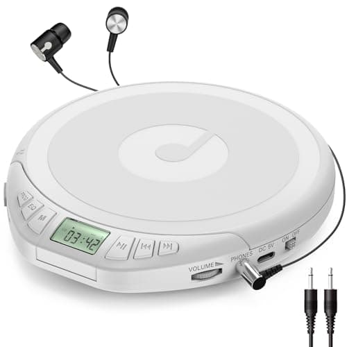 Image of Gueray CD Player Portable Personal CD Players with Headphones LCD Display Anti-Skip Protection HiFi Classic CD Music Player Support PROG Memory Function CD Player for Car Home (White)