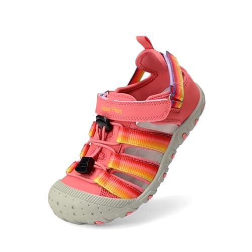 Image of DREAM PAIRS Boys Girls Outdoor Athletic Sport Sandals Summer Hiking Beach Casual Closed Toe Rainbow Multicolor for Toddler/Little/Big Kids,Size 2 Big Kid,Red/Rainbow,SKST26001K