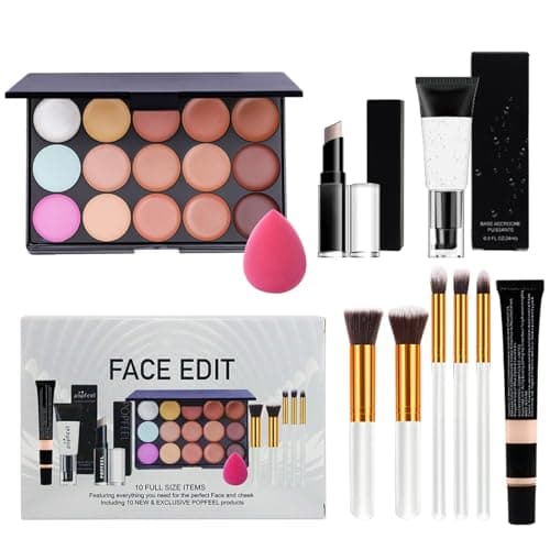 Image of All-in-one Makeup Set Gift Surprise, 15 Colors Concealer Palette with Primer Concealer Stick Puff Oval Brush, Cosmetic Make up Gift Set for Women Beginners,Full kit make-up sets for Teenage & Adults