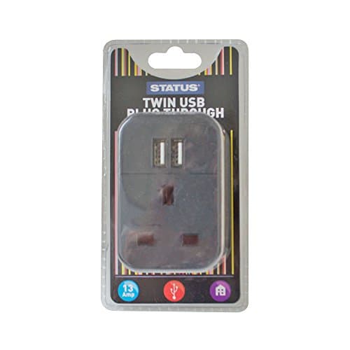 Image of STATUS Multi USB Plug Adapter Black | 2 Port USB Adaptor Plug Through | S2USBPTABL1PK3