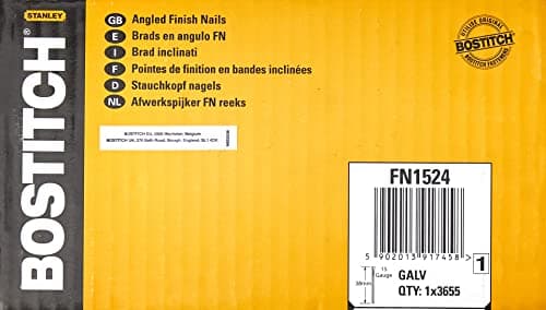 Image of Bostitch FN1524 38mm Angled Finish Nails 15 Gauge Galvanised (Pack of 3655)