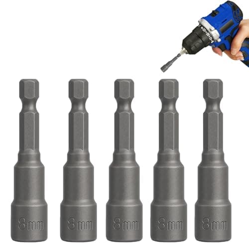 Image of 8mm hex bit, 8mm Socket, Impact Drive Socket Sets, Allen Key Drill Bit Set, Magnetic Nut Driver, 5 Pcs 1/4" Drill Screwdriver Bits Setter