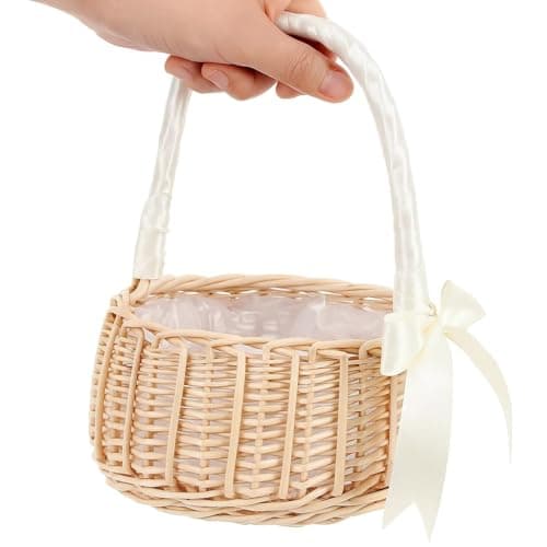 Image of Hacbop – Wicker Basket for Flowers, Fruits, Picnic & Storage – Handmade Hanging Design, Decorative Hamper & Picnic Basket, Ideal Storage Baskets for Home, Wedding, Garden or Gift Use
