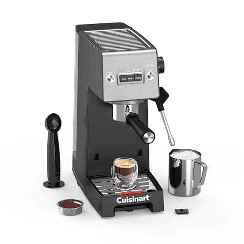 Image of Cuisinart® Slim Espresso Machine | Espresso, Americano, Cold Brew | Integrated milk frother for Lattes and Cappuccino | 15-Bar Pressure, Bottomless Portafilter |Compact Design, Travel Mug Compatible