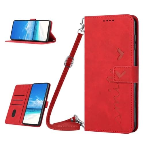 Image of Mo-Somnus Compatible with OPPO REALME 9i 5G/REALME V20 Case, PU Leather Wallet Stand Folio with Card Slot Holder Shoulder Strap Magnetic Closure Cover for Realme 9i 5G - Red