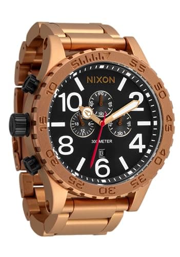 Image of NIXON 51-30 Chrono A1389-300m Water Resistant Men's Analog Fashion Watch (51mm Watch Face, 25mm Stainless Steel Band), Bronze / Black, One Size, 51-30 Chrono
