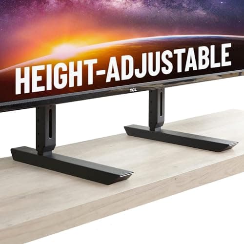 Image of Echogear Universal Large TV Stand - Height Adjustable Base for TVs Up to 77" - Wobble-Free Replacement Stand Works w/ Any TV Including Vizio, TCL, Samsung & More - Flat Design Compatible w/ Soundbars