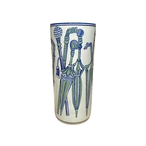 Image of AcaciaHome Durable Ceramic Round Umbrella stand–Perfect Holder for Home, Office, & Entryway - Adds a Sophisticated Touch to Living Spaces for Canes, & Walking Sticks (Green & White Umbrella)