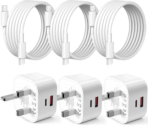 Image of 【3Pack】USB C Plug, 20W USB C Fast Charger Adapter with 2M Cable, Dual Port USB+Type-C Wall Charging Plug, Compatible with iPhone 17/16/15/14 Pro/14 Pro Max/13/12/11/X/XR/XS/iPad/Galaxy S25/S24/S23