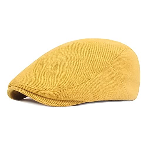 Image of Yanjay Store Men Solid Color Soft Cotton Golf Driving Beret Cabbie Hat Newsboy Flat Ivy Cap (Yellow)