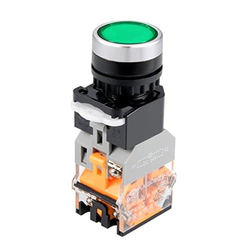 Image of Sourcingmap 22mm Momentary Push Button Switch Green Round Button DPST 1 No 1 NC Light 24V