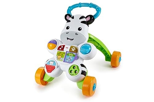 Image of Fisher-Price Learn with Me Zebra Walker First Steps Baby Walker Push Along Toy with Lights, Music, Baby Girl and Baby Boy Toys Hands-On Toddler Baby Push Along Walker UK English Version, GXC31