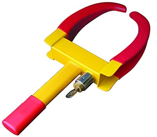 Image of Streetwize - Heavy Duty Vehicle Clamps - Car/Van/Caravan - Supplied with 3 Keys - Comes in a Yellow/Red Colourway - Max Tyre Width 279.5mm