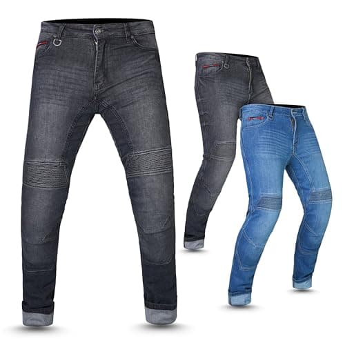Image of Tornado Men’s Thunder Motorcycle Jeans – CE Level 2 Armoured | Heavy-Duty Stretch Denim | AA Rated Safety | Breathable Mesh Lining (UK, Waist & Inseam, 38, 32, Black)