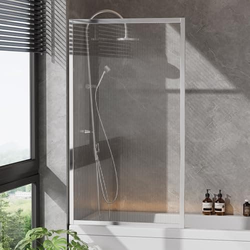 Image of INMOZATA Shower Screen, 180 Frosted Ribbed Glass Shower Screens for Bath, Over Bath Shower Screen Glass Panel, 800 * 1400mm