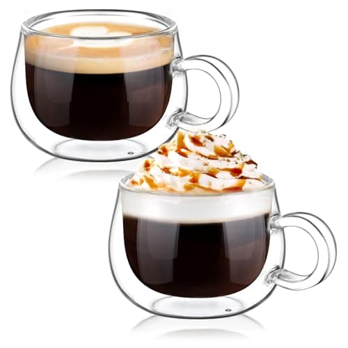 Image of glastal Espresso Cup 120ml Double Wall Glasses Espresso Coffee Glass Cups Set of 2 Borosilicate Glasses Small Coffee Tea Cups with Handle for Iced Americano,Macchiato,Milk