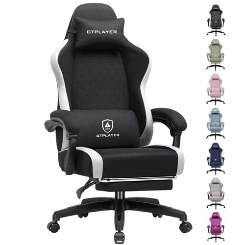 Image of GTPLAYER Fabric Gaming Chair with Footrest, Ergonomic Computer Desk Chair with Pocket Spring Cushion Home Office High Back Support Lumbar Support Heavy Duty Wide