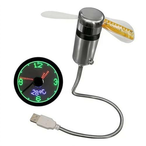Image of Mini USB LED Clock Fan, Hologram Clock Fan, USB Powered Desktop fan with Real Time clock and Temperature Display for Office Desk and Study Cooling ﻿ ﻿