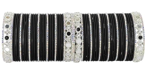 Image of LAVAZZA Stylish Metal Mirror Work White Stone Bangles Set For Women & Girls | Diamond Bangles | Metal Bangles | Chudi Set | White Stone Bridal Chuda Set | Trendy AD Chooda Bangles- Set of 70 Bangle,