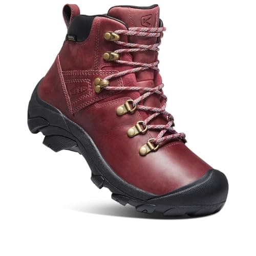 Image of KEEN Women's Pyrenees Mid Height Waterproof Leather Hiking Boot, Tibetan Red/Black, 3 UK