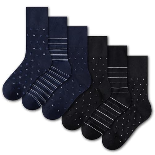 Image of The Essentials Wardrobe 6PK Mens Diabetic Socks - UK 6-11/EU 39-45 - Dots & Stripes