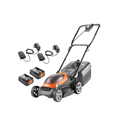 Image of Flymo 36V UltraStore 340R Cordless Lawnmower Kit - x2 18V Power For All Battery and Charger included, 34cm Cutting Width, Striped Lawn Finish, Close Edge Cutting, 35L Grass Box