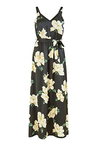 Image of Mela London Mela Black Satin Floral Print Maxi Dress 8 Black