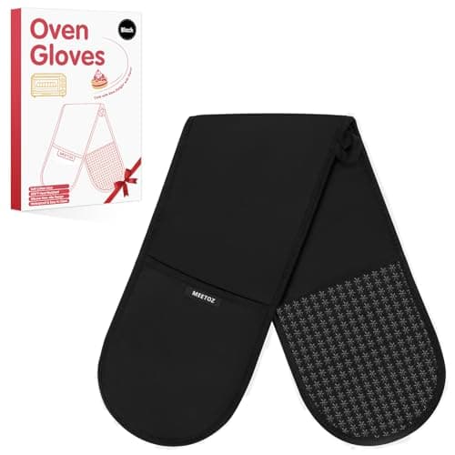 Image of MEETOZ Double Oven Gloves, 260°C/500°F Heat Resistant Oven Mitt Set, Silicone Non-slip Design Oven Gloves, 84 x18cm Cotton Potholder for Home Cooking