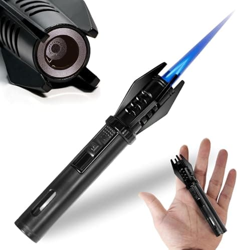 Image of Candle Lighters Camping Essentials Windproof Firelighters Gifts for Men Christmas Stocking Fillers Gifts, Blue Flame, Gas Refillable 13.5cm 1PCS (Gas Not Included)