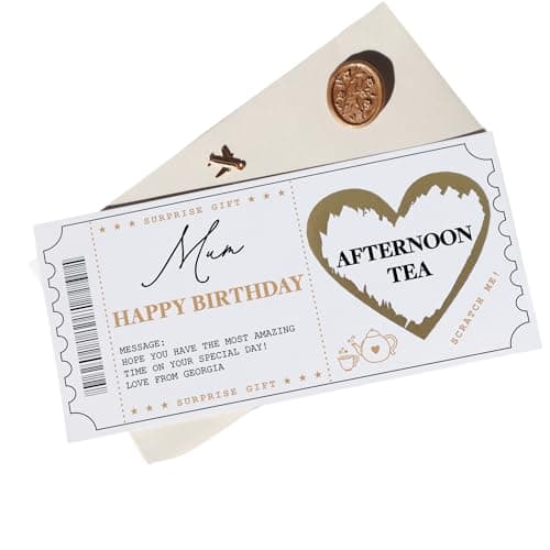 Image of Personalised scratch reveal golden ticket birthday voucher christmas surprise gift anniversary love coupon for him her fake event pass token keepsake your own text ST-03 (Afternoon Tea)