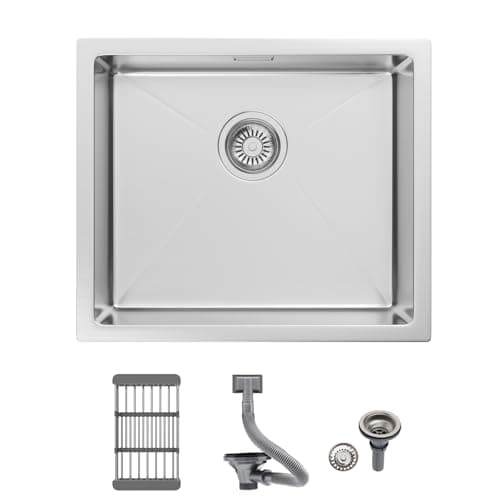 Image of Sarlai Small Single Bowl Sink with Overflow, Undermount & Flush Mount Outdoor Campervan Bar Sink Basin with Drainer Fittings, 1 Bowl, Brushed, for Kitchen Utility Room Bar