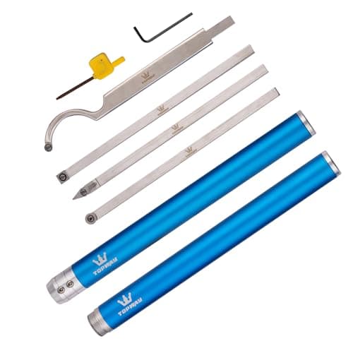 Image of TOPWAY Carbide Tip Wood Lathe Turning Tool Set 8 Pieces, Lathe Roughing and Finishing Hollowing Tool, Interchangeable Aluminum Alloy Handle, for Woodturning Craft DIY