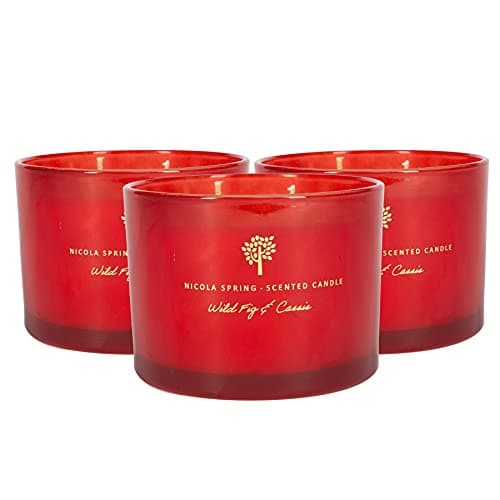 Image of Nicola Spring Wild Fig & Cassis Scented Candle - 350g - Pack of 3-38 Hour Burning Time Natural Soy Wax Double Wick Candles Relaxing Fragrance Aromatherapy Gift Set