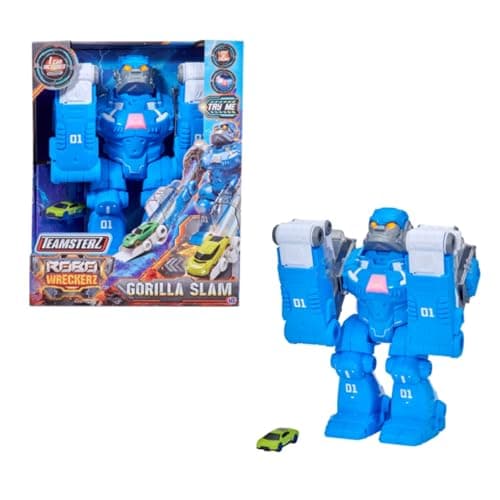 Image of Teamsterz Robo Wreckers Gorilla Slam Playset | Robotic Gorilla Die-Cast Car Launcher with Lights & Sounds | Includes 1 Die-Cast Car | Kids Vehicle Track Toy for Boys & Girls | Action Playset | Ages 3+