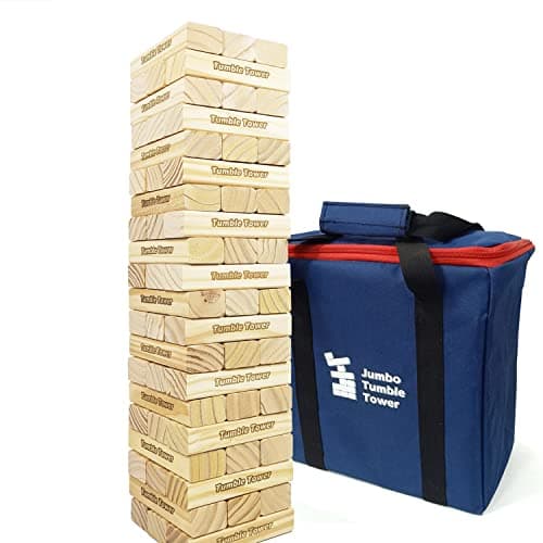 Image of Jac & Mok Jumbo Tumble Tower Game | 60 Pieces Wooden Toppling Blocks Toys with Carrying Case | Premium Pine Wood Material (Builds from 60cm to 150cm