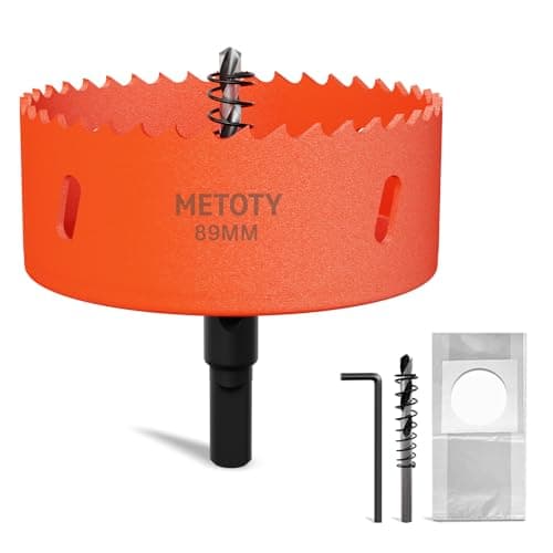 Image of METOTY 89mm Bi-Metal Hole Saw,Universal HSS M42 Hole Saws,with Triangular Shaft Adapter and Centring Drill, One Free Dust Bag for Aluminum, Metals, Plastics, Acrylic Glass, Wood, Gypsum board