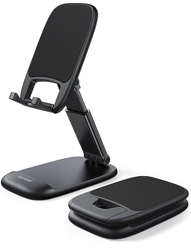 Image of Lamicall Foldable Phone Stand for Desk - Height Adjustable Phone Holder Cradle Dock for iPhone 17 16 15 14 Pro Max Plus Air, 13 12 Pro Max Mini, 11 Pro, Xs, XR, X, 8, Samsung S23, 4"-8" Mobile Phones