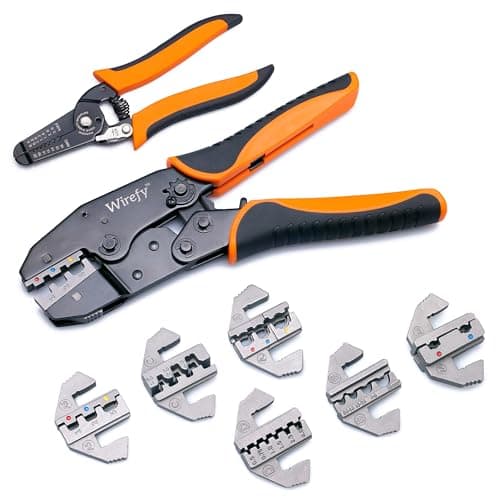 Image of Wirefy Crimping Tool Set 8 PCS - Ratcheting Wire Crimper - Heat Shrink, Non-Insulated, Open Barrel, Flag, Ferrule Connectors