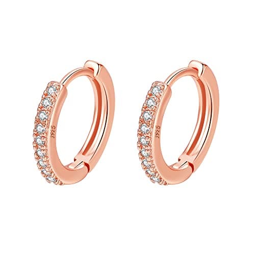 Image of Sterling Silver Hoop Earrings with Cubic Zirconia - Yellow/White/Rose Gold/Gold Plated - Cartilage Hoops (8/10/12mm)