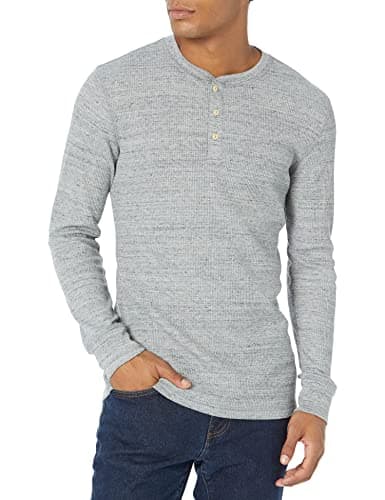 Image of Amazon Essentials Men's Slim-Fit Long-Sleeve Waffle Henley Shirt, Light Grey Heather, M