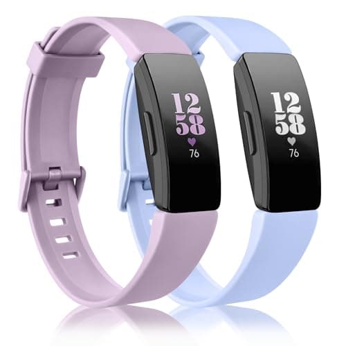 Image of 2 Pack Strap Compatible with Fitbit Inspire Straps/Inspire HR Strap/Inspire 2 Straps,Soft Silicone Sport Replacement band for Fitbit Inspire/Inspire HR/Inspire 2/Ace 2 (Nude Blue+Violet, Small)