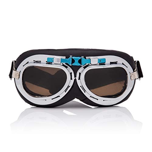 Image of Ultra Silver & Brown Lenses Vintage Classic Motorcycle Goggles Steampunk Retro Cyber Pilot Flying Goggles WW2 Battle of Britain Cosplay Eyewear Steampunk Goggles RAF Fancy Dress Cyber Glasses