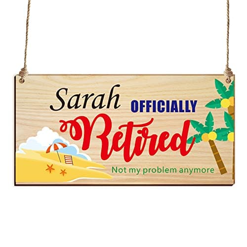 Image of Funny Retirement Gifts for Women Men Personalised Retirement Gift Engraved Custom Wooden Sign Hanging Plague Personalised Gifts for Her Him Grandad Grandma Colleague Teacher Friend Family (Design 3)