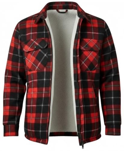Image of Mens Padded Shirts Lumberjack Top Casual Coat Hooded & Collared Flannel Check Jacket Thick Quilted Work Wear Warm Thermal Fleece Fur Lined Shirt S-5XL (UK, Alpha, XL, Regular, Regular, Red/Collar)