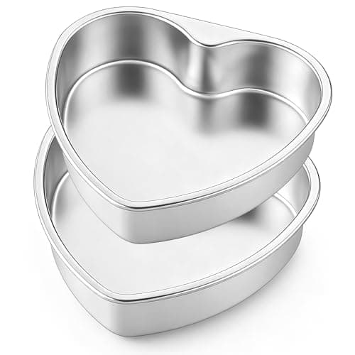 Image of HaWare Heart Cake Tin, 2Pcs 8inch Stainless Steel Heart Shaped Baking Pan Set, Ideal for Valentine's Day Anniversaries Wedding Layer Cakes Mould, Healthy & Non-Toxic, Dishwasher Safe