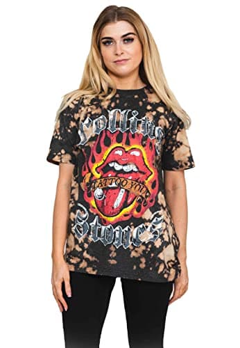 Image of Rolling Stones The T Shirt Tattoo Flames Logo Official Dip Dye Grey Unisex M
