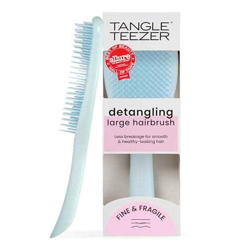 Image of Tangle Teezer Large Fine and Fragile Ultimate Detangler Hairbrush for Coloured, Fine & Thin Hair - Two-Tiered Soft Flex Teeth Reduce Breakage & Pulling - Gentle on Delicate Hair - Seafoam Blue