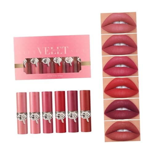 Image of Pack of 6 Multiple Shade Matte Lipsticks for Professional Makeup Looks Creamy Feel All Day Coverage Without Fading Portable Lipstick